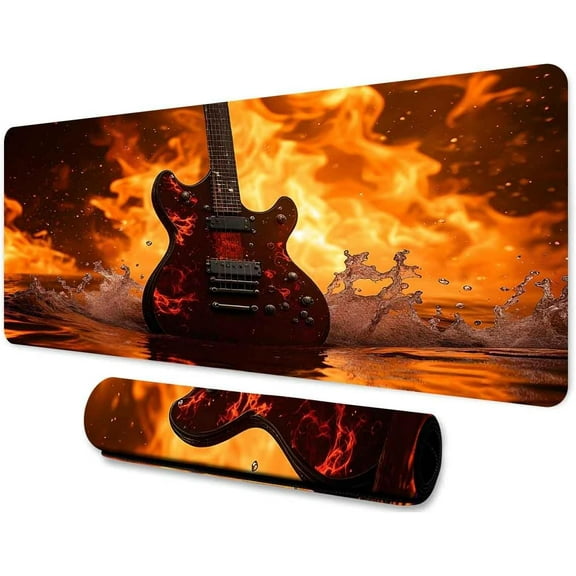 Guitar Large Mouse Pad 31.5x11.8 Inches Magic Anime Cool Flame Guitar Pattern Printed Game Mouse Pad for Home Studio Keyboard Table Mat BDHYMN306
