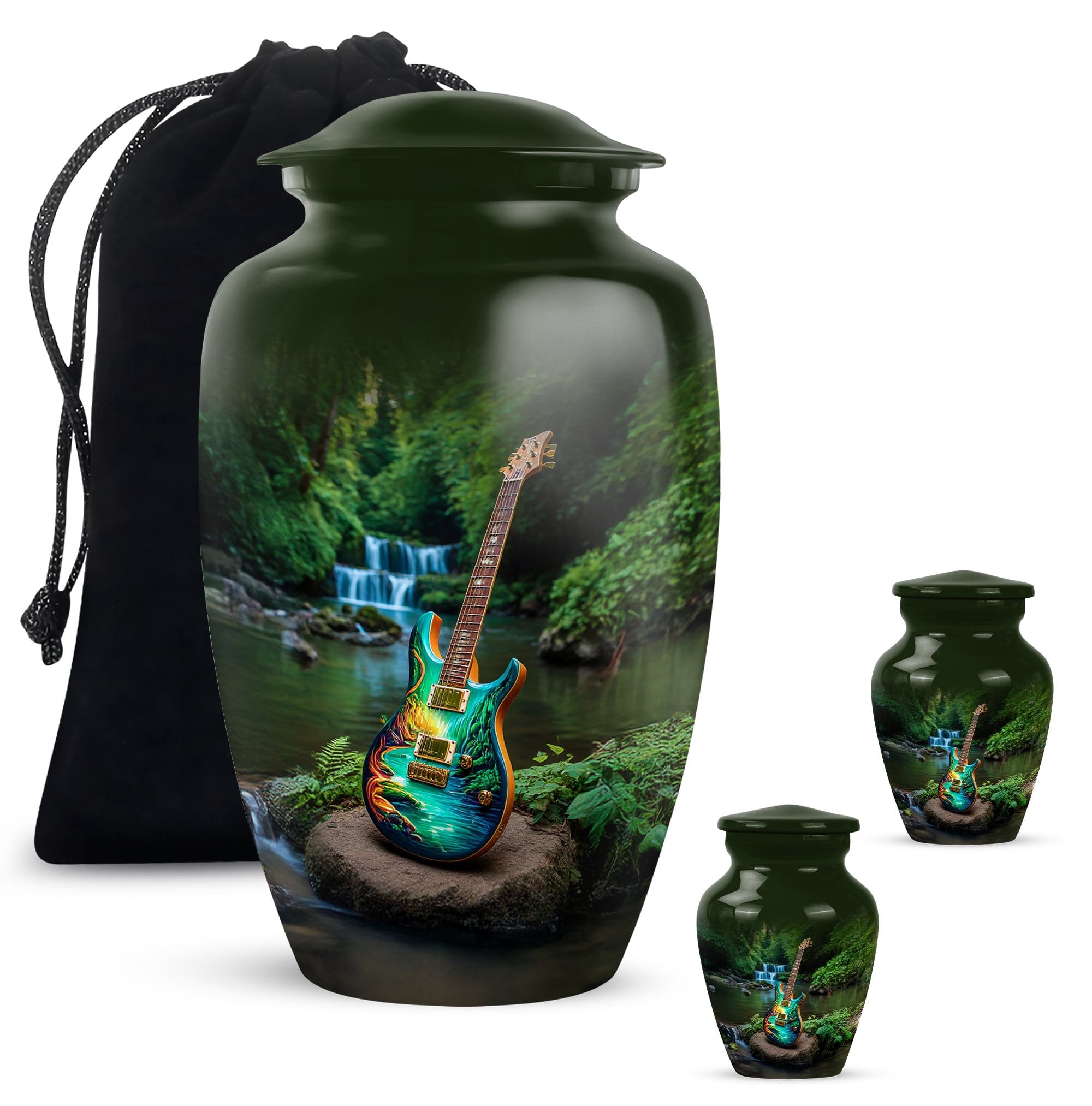 Guitar Large Urn For Human Ashes With Mini Keepsake, Guitar Cremation Urns, Urns For Ashes For Adults Male, Small Keepsake Funeral Urn For Human Ash, Size 10 Inch 1pcs 3 Inch 2pcs
