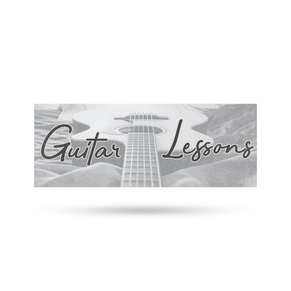 Guitar Lessons Vinyl Decal 48 Inch x 18 Inch Weatherproof Heavy-Duty Adhesive Backing | Music Education, Professional Instruction, Convenient Scheduling | Made in USA