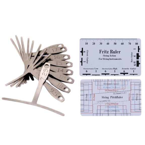 Guitar Luthier Tool Set String Action Ruler & 9 Radius Gauges