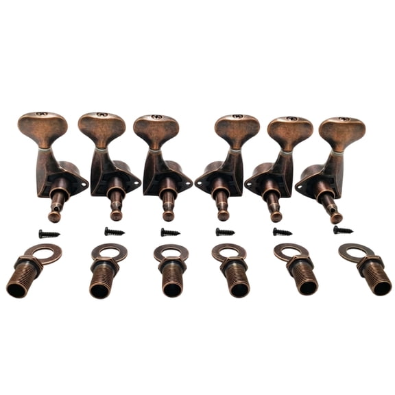 Guitar Machine Heads 6 Pcs Sealed Tuner Replacement Set with Fish Tail Buttons, Threaded Bushings, Washers and Screws fo