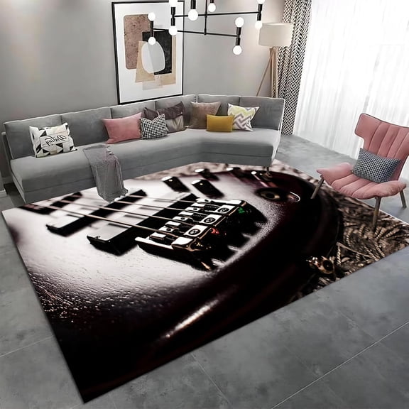 Guitar Music Area Rug Modern Music Notes Washable Rug Kitchen Mat Non-Slip Fur Rugs Bedroom Accent Floor Carpet-Safe And Cozy Rug For Added Comfort 1x2ft