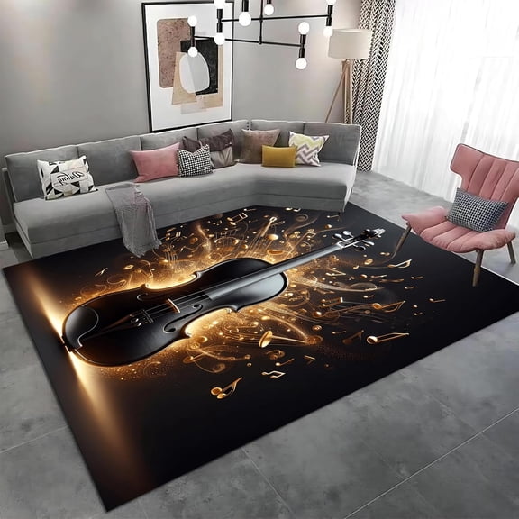 Guitar Music Area Rug Modern Music Notes Washable Rug Living Room Rug Indoor Area Rug, Easy-Cleaning, Non-Shedding Maintenance And Durability 5x7ft
