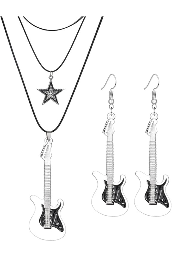 Guitar Music Earrings Necklace Y2k Jewelry Set for Women Bass Electric Guitar Drop Dangle Earrings Chic Rock Music Lovers Teacher Singer Concert Party Rock and Roll Accessories[c855]