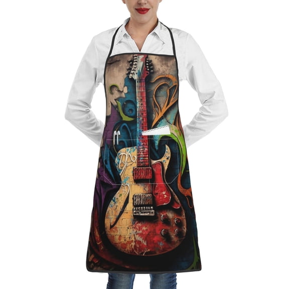 Guitar Music Graffiti Street Wall Art Apron with Pocket Cooking Waterproof Bib Aprons for Kitchen Baking Chef Gardening BBQ