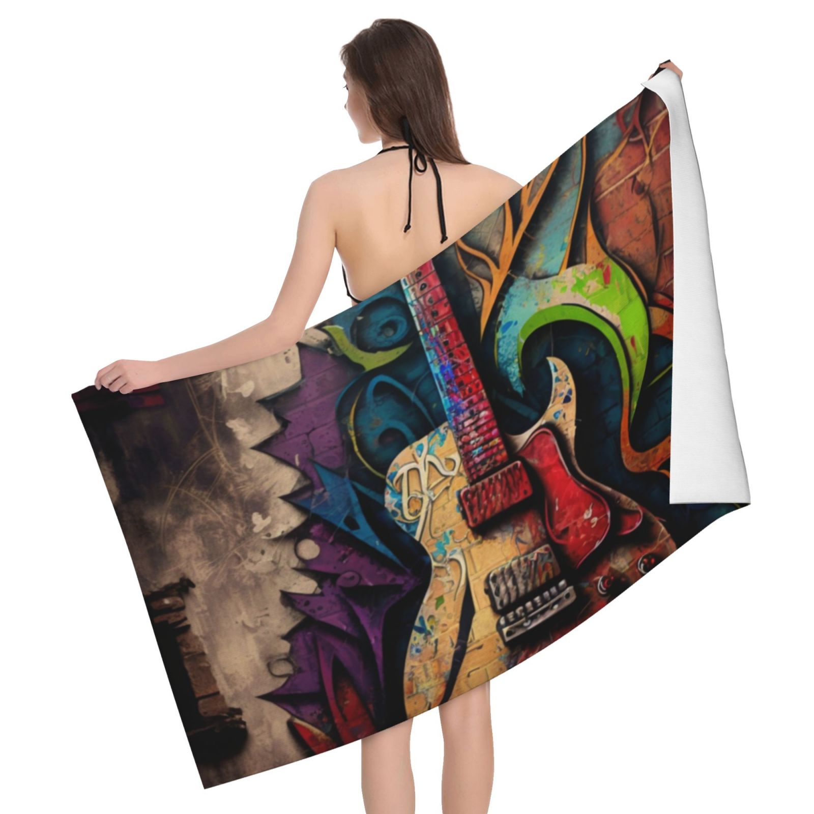 Guitar Music Graffiti Street Wall Art Beach Bath Towel Gym Spa Shower ...