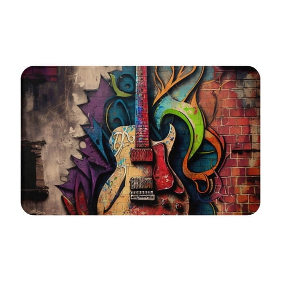 Guitar Music Graffiti Street Wall Art Front Door Mat Doormat Non Slip Bath Mats 20x31.5 Inch Bathroom Rug Entryway Carpet