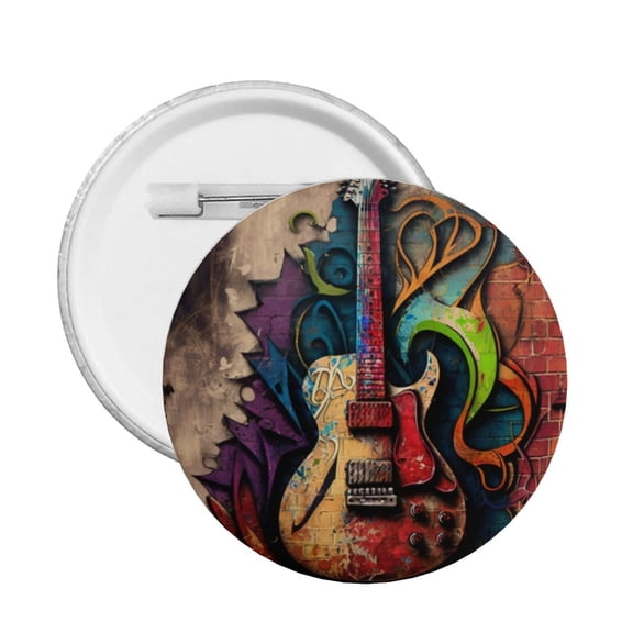 Guitar Music Graffiti Street Wall Art Round Button Pin Badge 5PCS Pinback Buttons Lapel Pin for Jacket, Backpack, Hat, Party Favor, Gift