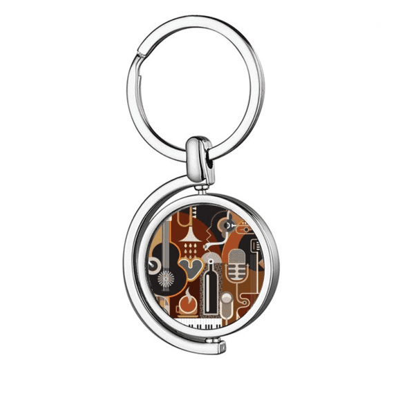 Guitar Music Illustrate Blue Pattern Rotating Keychain Metal Keyring Holder