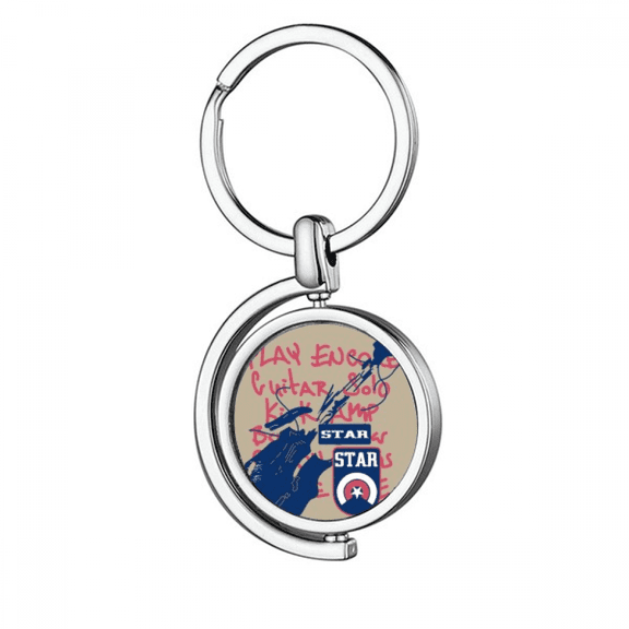 Guitar Music Instrument Doodle Pattern Rotating Keychain Metal Keyring Holder