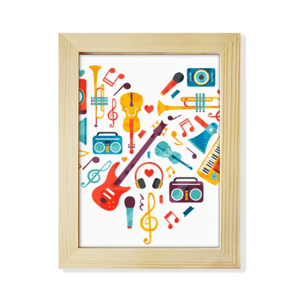 Guitar Music Instrument Heart Pattern Desktop Adorn Photo Frame Display Art Painting Wooden
