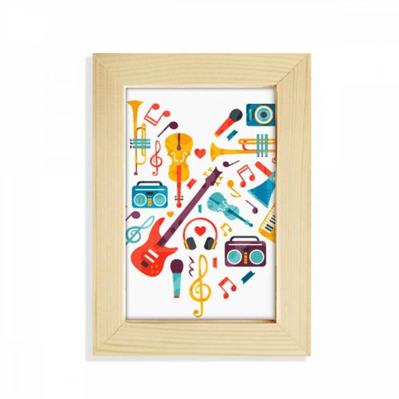 Guitar Music Instrument Heart Pattern Desktop Display Photo Frame Picture Art Painting 5x7 inch