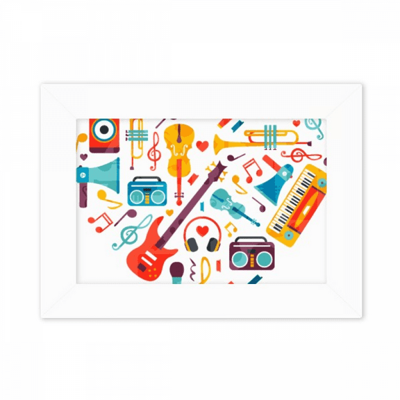 Guitar Music Instrument Heart Pattern Photo Mount Frame Picture Art Painting Desktop 5x7 inch