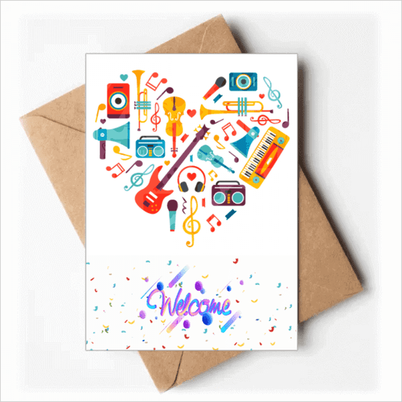 Guitar Music Instrument Heart Pattern Welcome Back Greeting Cards Envelopes Blank