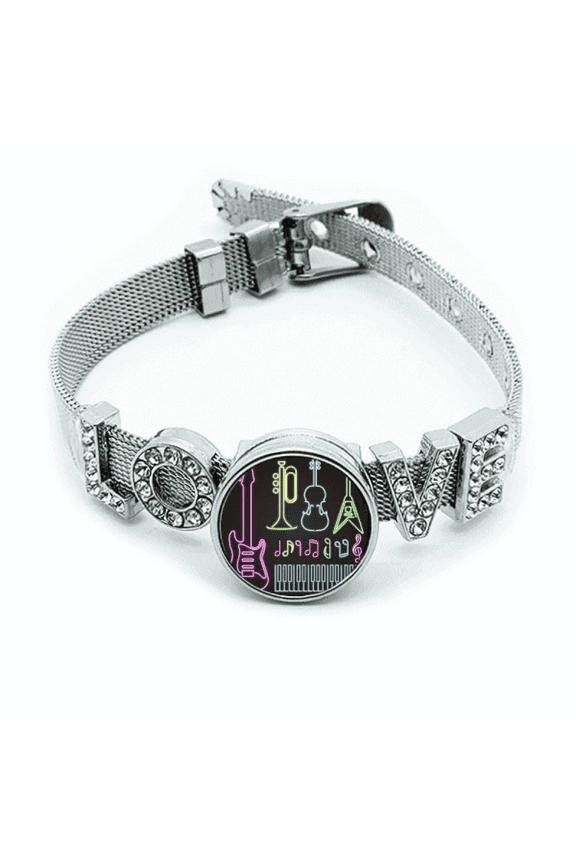 Guitar Music Instruments Neon Bracelet Wristband Crystal Love Adjustable Bangle