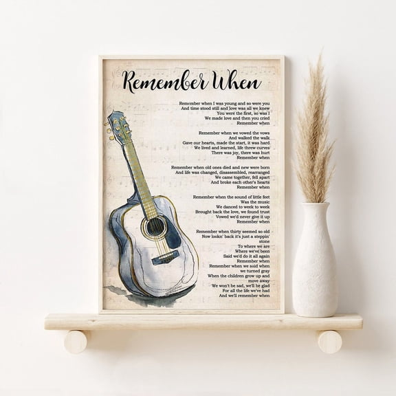 Guitar Music Lyric Art Print, Remember When Alan Jackson Music Vintage Music Retro Print, Music Wall Hanging #2559, Stretched Canvas Size 8x12