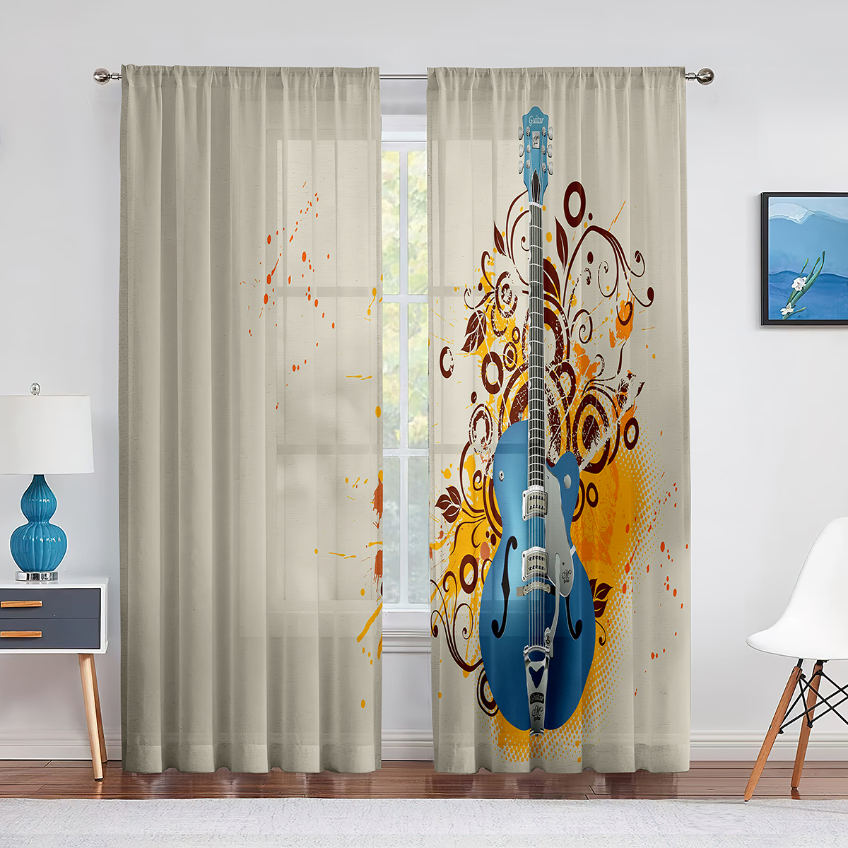 NICETOWN Sheer Chiffon Curtains - 84 Inch Long, Navy Blue, Set Of 2 Panels (55" Wide Each)