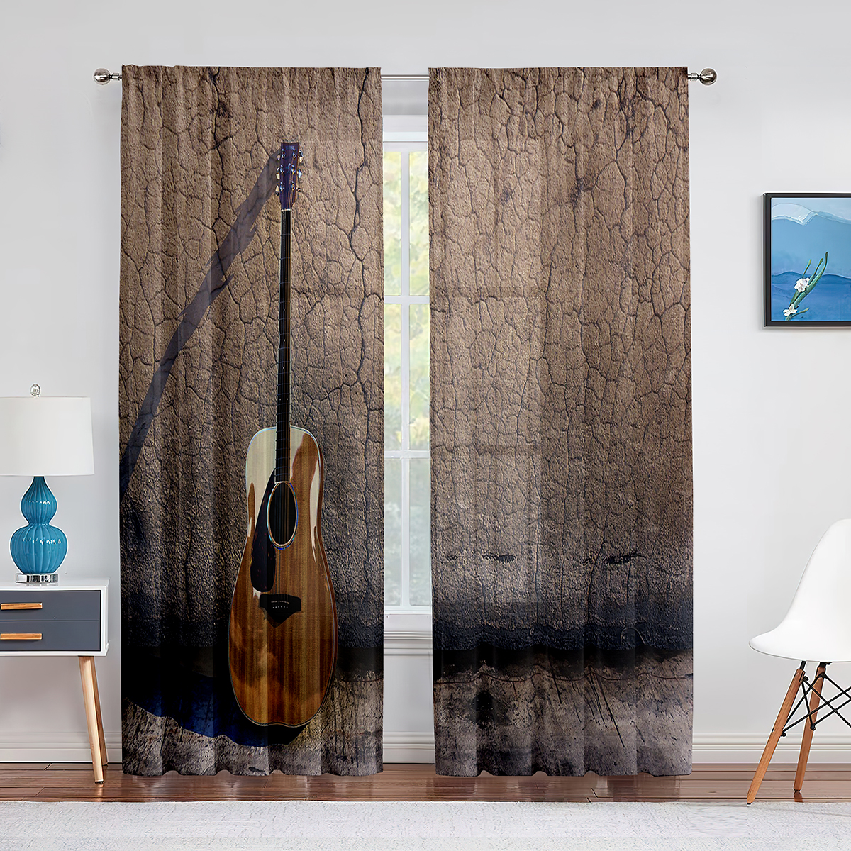 3D Electric Guitar & Music Notes Window Curtains - Teal, Velvet, Grommet Top, 52x84 Inch Per Panel (Set Of 2) - View #10