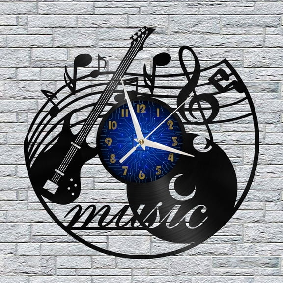Guitar Music Playing Vinyl Wall Clock, Vinyl Record Clock Wall Art Silent & Non-ticking(12 inchs B)