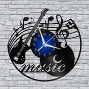 Guitar Music Playing Vinyl Wall Clock, Vinyl Record Clock Wall Art Silent & Non-ticking12 inchs B
