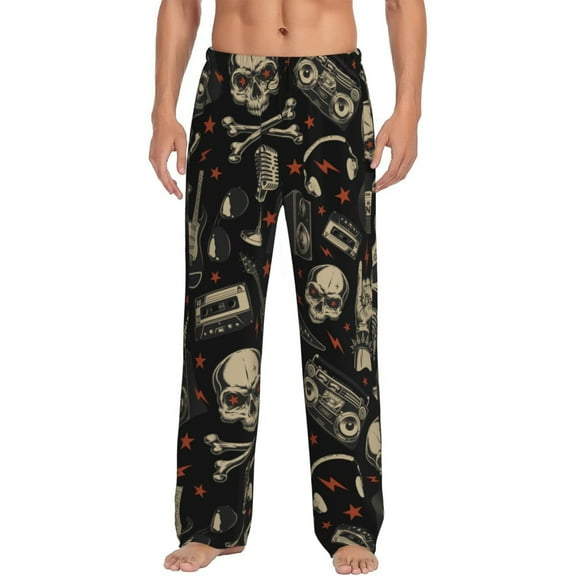 Guitar Music Skull Men'S Pajama Pants Soft Sleep Lounge Pants Pjs Bottoms With Pockets Large