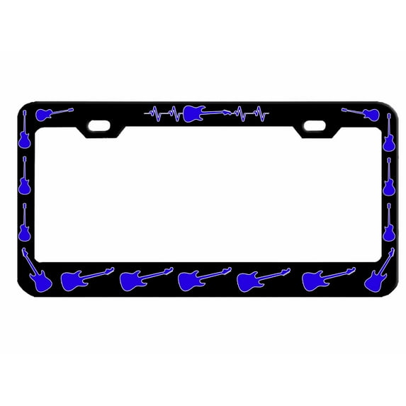 Guitar Musical Style Metal License Plate Frame Personalized/Car Accessories Car Tag Holder Cover (Black/Lime Blue)