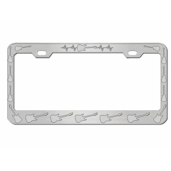 Guitar Musical Style Metal License Plate Frame Personalized/Car Accessories Car Tag Holder Cover (Chrome/Silver)