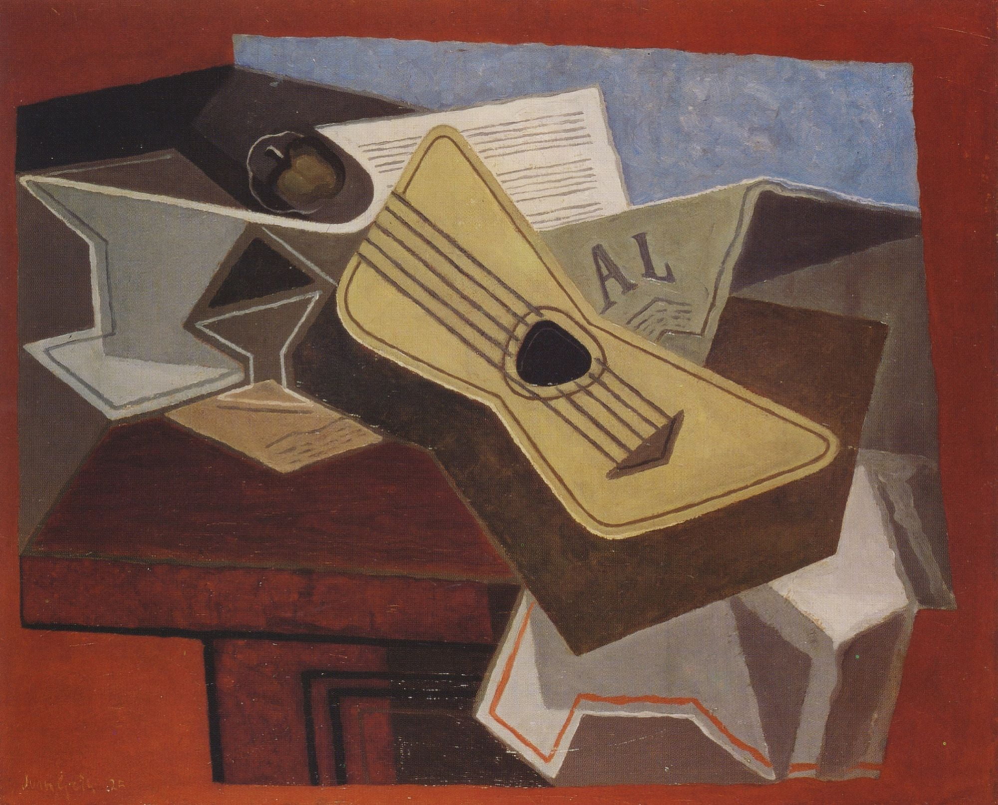 Guitar & Newspaper c1925 Canvas Art - Juan Gris (18 x 24)