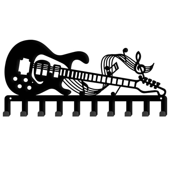 Guitar Notes Metal Key Holder Guitar Decorative 10 Hooks Black Rack Organizer Wall Mounted Rack Hook Kitchen Wall Decor Key Hanger