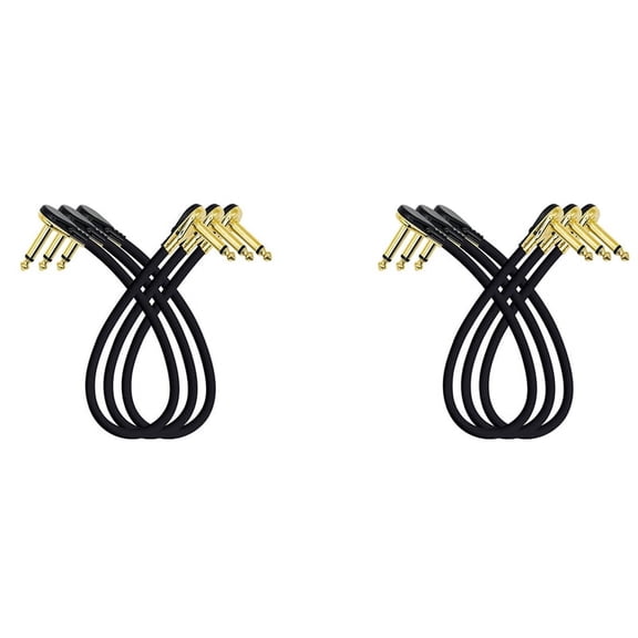 Guitar Patch Cable Effect Pedal Patch Cords 1/4-Inch Right Angle Low Profile Pancake Design for Effect Pedals 6 Pack,6 x guitar patch cable,Black&Gold