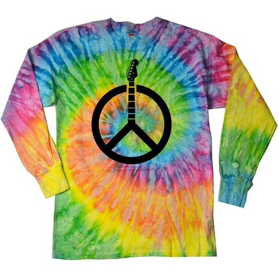 Guitar Peace Sign Long Sleeve Tie Dye Tee Shirt - Saturn, Small