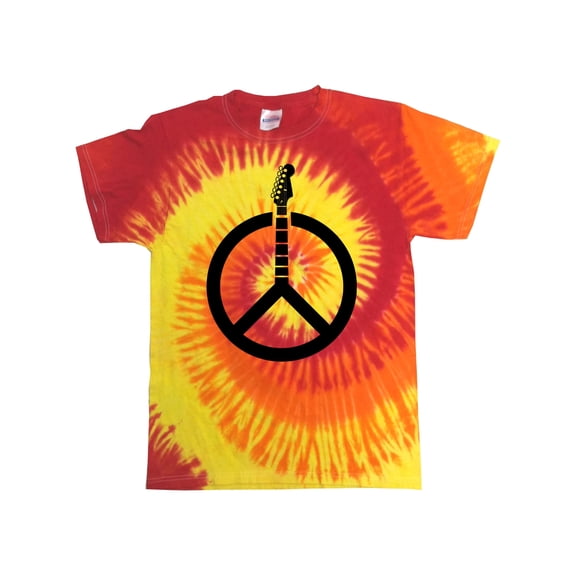 Guitar Peace Sign Tie Dye Tee Shirt - Blaze, Small Kids (6-8)