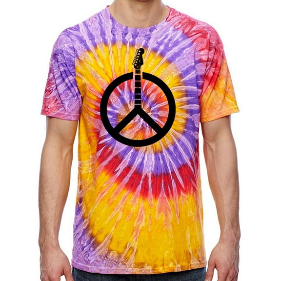 Guitar Peace Sign Tie Dye Tee Shirt - Festival, Large