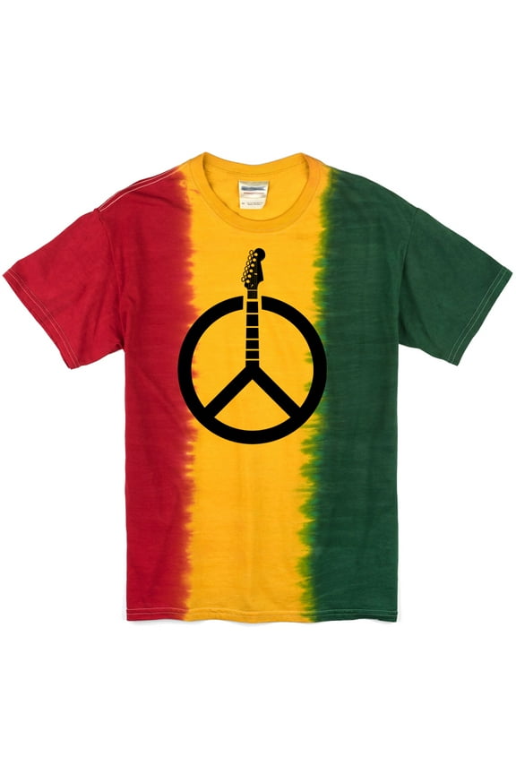 Guitar Peace Sign Tie Dye Tee Shirt - Rasta, 2XL