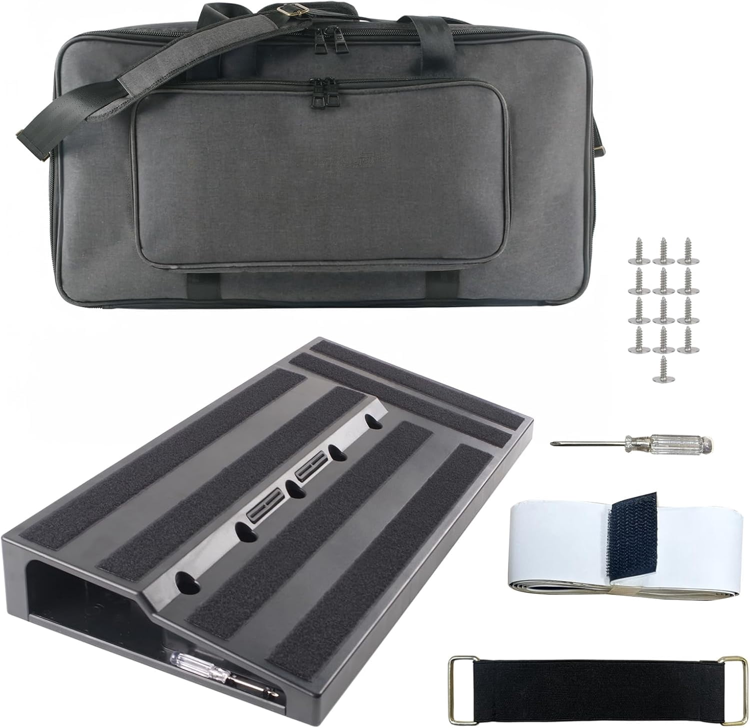 Guitar Pedal Board Case with Carrying Bag  22.04" x 11.02"  Aluminum Alloy Effects Pedalboard with Pedal Cables Adhesive Hookside Tape for Guitar Player Bands Studio