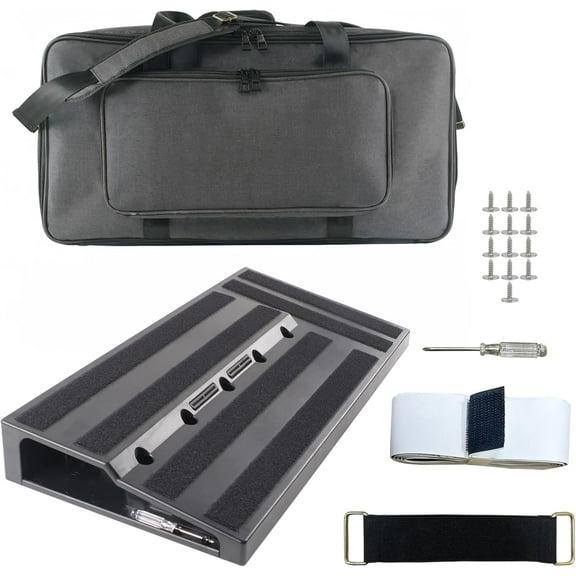 Guitar Pedal Board Case with Carrying Bag  22.04" x 11.02"  Aluminum Alloy Effects Pedalboard with Pedal Cables Adhesive Hookside Tape for Guitar Player Bands Studio