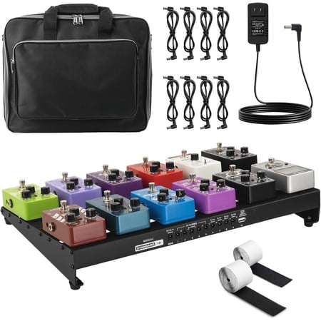 Guitar Pedal Board with Built-in Power , Pedal Board 18 x 11" Lightweight 2.65lb Alloy, PedalBoard with Pedal Cables, Bag, Hook Loop Strips PB-S18
