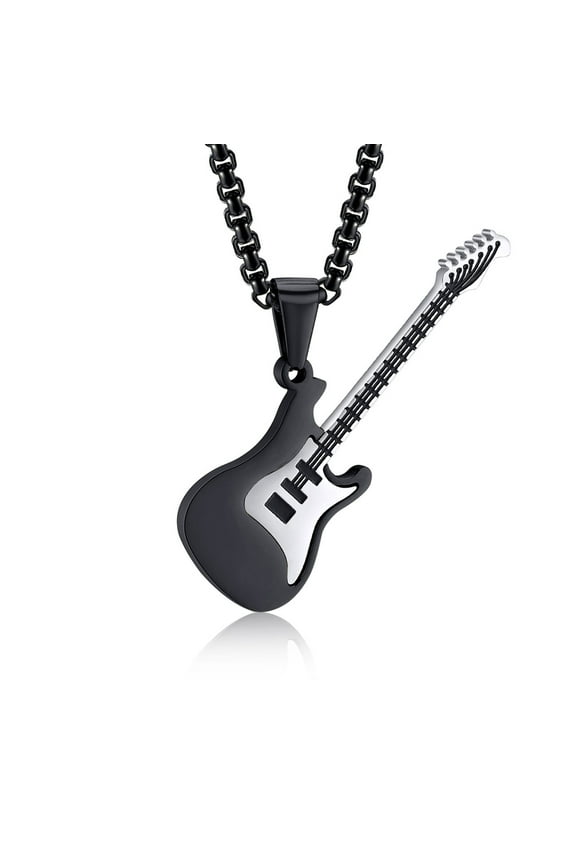 Guitar Pendant Necklace for Men-Stainless Steel Rock R&B Electric Guitar Bass Pendant Necklaces, Mens Guitar Chain Necklaces Cool Music Jewelry Gifts for Guitar Music Lovers