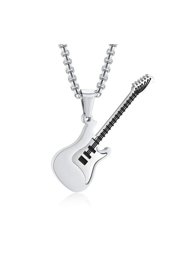 Guitar Pendant Necklace for Men-Stainless Steel Rock R&B Electric Guitar Bass Pendant Necklaces, Mens Guitar Chain Necklaces Cool Music Jewelry Gifts for Guitar Music Lovers