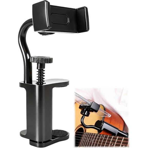 Guitar Phone Holder, Adjustable and Rotatable Mount for Guitars, Ukuleles, and Basses, Hands-Free Sheet Music Stand for Video Recording, Live Streaming, and Online Teaching
