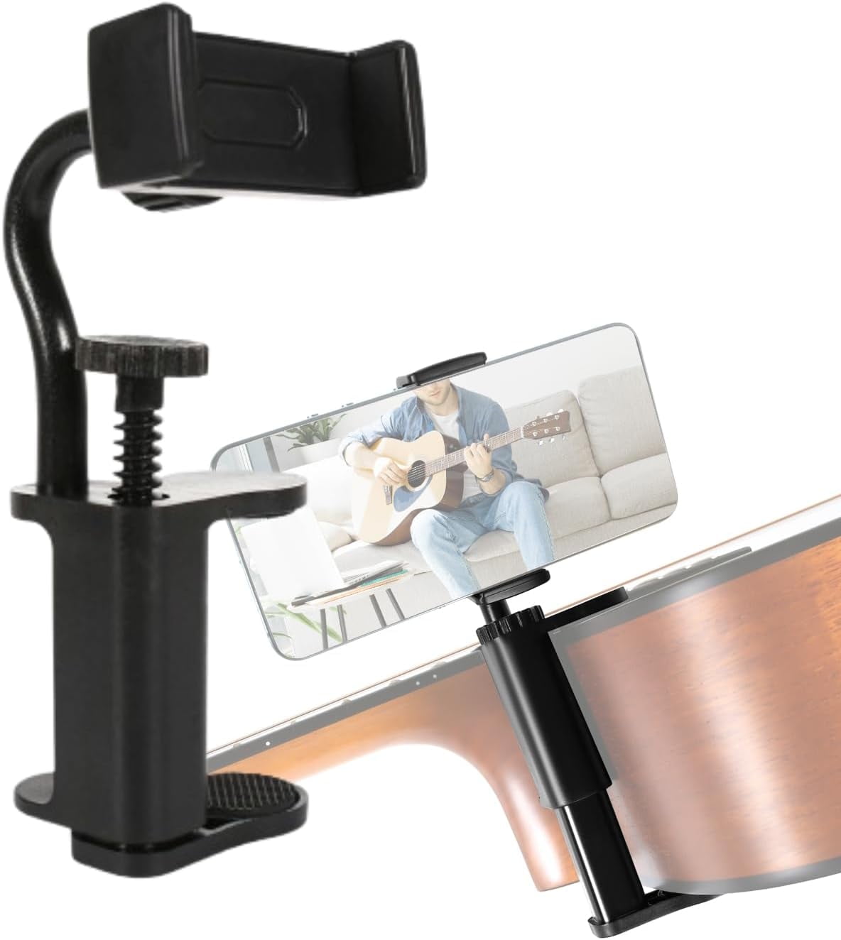 Guitar Phone Holder, Easy to Install Phone Clip Fit for 6-10cm Thick Guitars and Ukulele, Digital Sheet Music Holder, Practical Guitar Accessories for Live Broadcast Teaching Video Recording