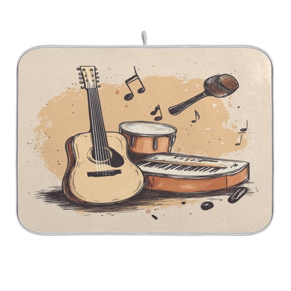 Guitar Piano Marimba Drum Dish Drying Mat for Kitchen Counter 16x18 In Absorbent Microfiber Reversible Mats Dish Drainer Protector Rack Pad for Coffee Bar Table