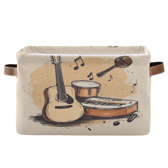Guitar Piano Marimba Drum Storage Bins with Handle Fabric Organizer Basket Foldable Box 1 Pack 14.2x10.2x8.3