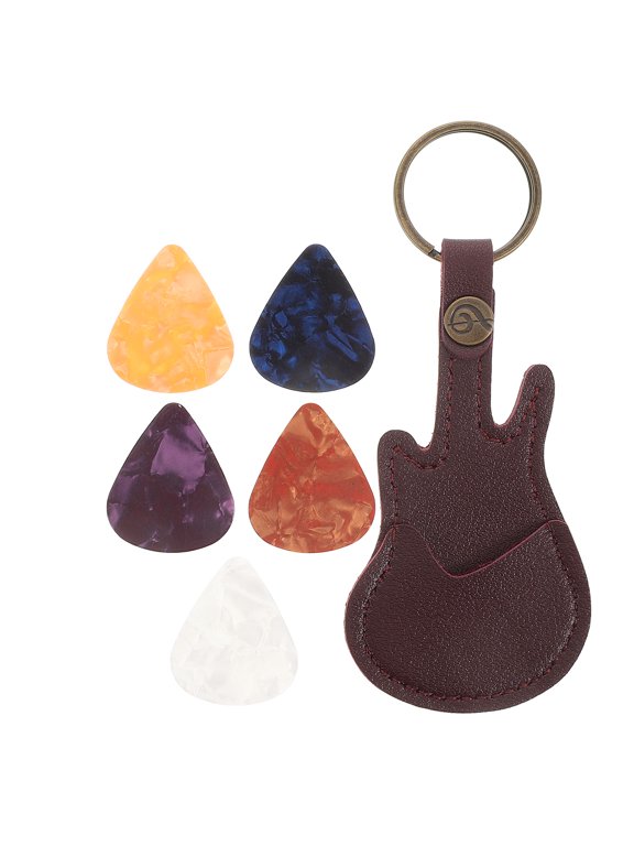 1Set Elegant Copper Guitar Pick Holder and Keychain with PU for Daily Use