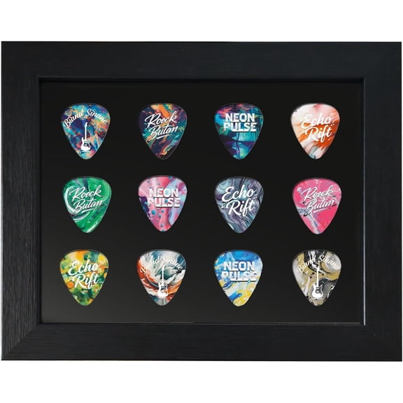 Guitar Pick Display Frame, 8.3" x 6.7", Frame for 12 Guitar Picks (0.5-3.0mm), Guitar Pick Picture Frame, Desktop and Wall Mountable, Perfect for Guitarists and Music Lovers