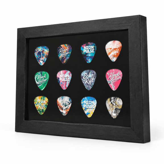 Guitar Pick Display Frame For 12 Picks, Wall Mount or Desktop Use