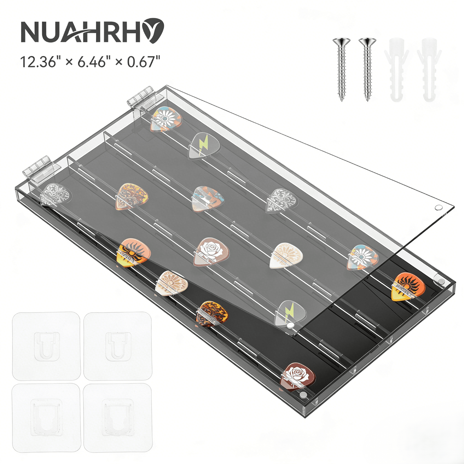 Guitar Pick Holder Display Case with 28 Slots Acrylic Display Rack Organizer for Men Music Lovers Players Guitarist Transparent Black 13.56/7.07/1.77 inch