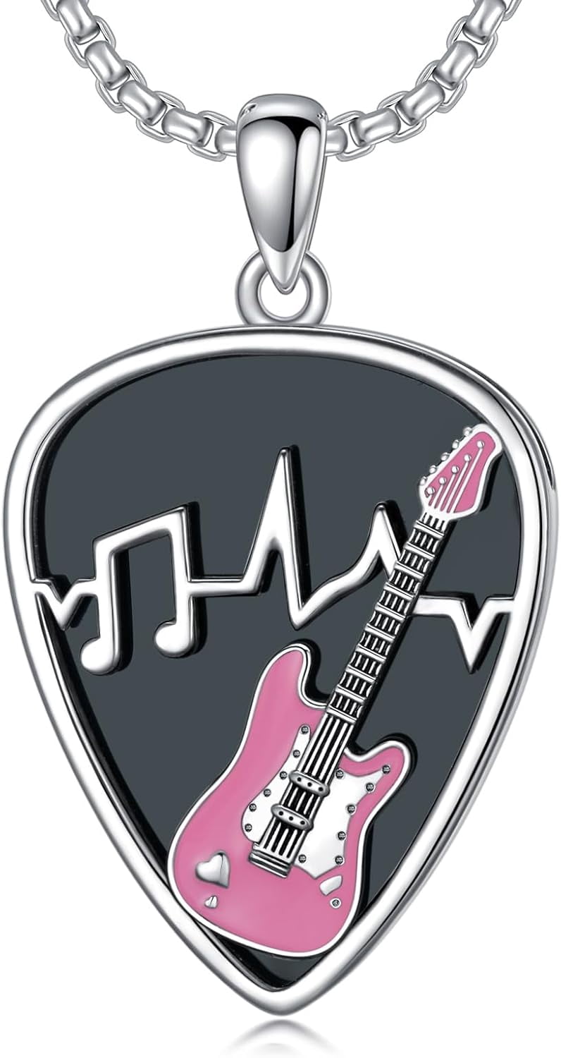 Guitar Pick Holder Necklace Sterling Silver Personalized Soundwave Guitar Pick Pendant Holder Christmas Musicians Gift for Guitar Lovers Music Lovers
