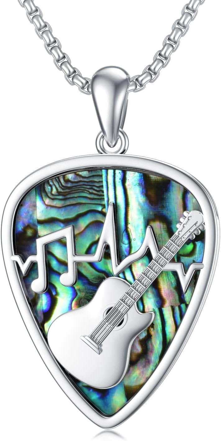 Guitar Pick Holder Necklace Sterling Silver Personalized Soundwave Guitar Pick Pendant Holder Christmas Musicians Gift for Guitar Lovers Music Lovers