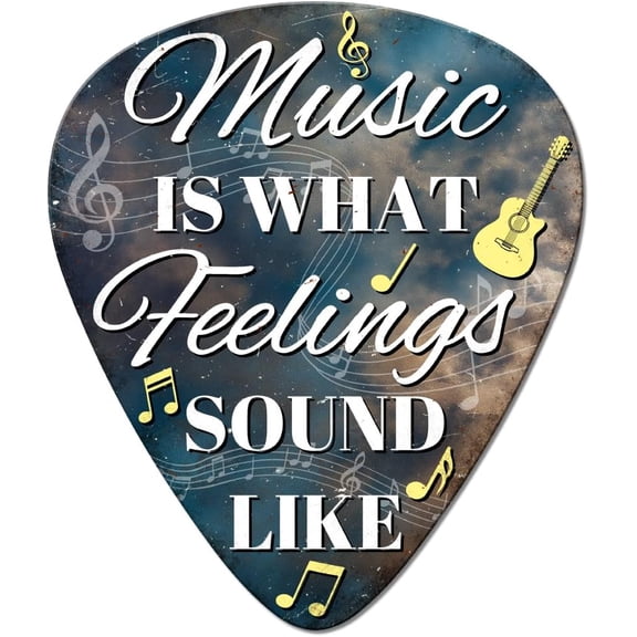 Guitar Pick Metal Tin Sign Vintage Music is What Feelings Sound Like Signs Plaque Poster Funny Music Notes Metal Wall Decoration
